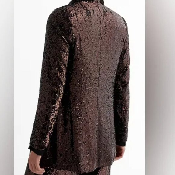 NWT Express Sequin Open Front Boyfriend Blazer, Bronze, XL - Picture 3 of 7